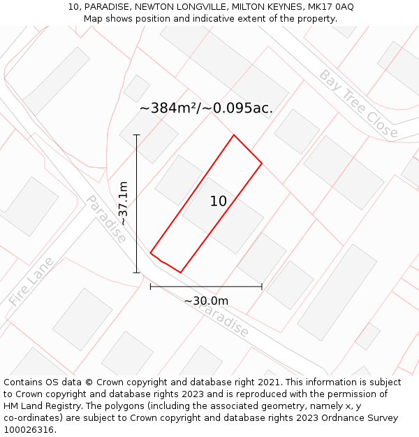 10, PARADISE, NEWTON LONGVILLE, MILTON KEYNES, MK17 0AQ: Plot and title map