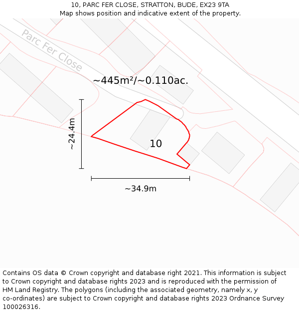 10, PARC FER CLOSE, STRATTON, BUDE, EX23 9TA: Plot and title map