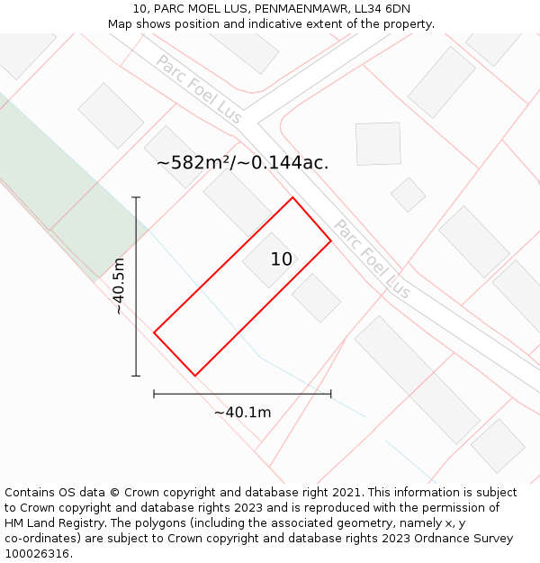 10, PARC MOEL LUS, PENMAENMAWR, LL34 6DN: Plot and title map