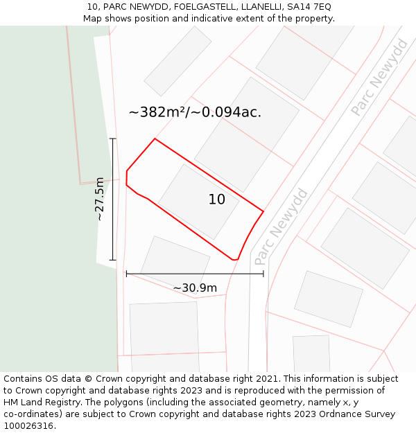 10, PARC NEWYDD, FOELGASTELL, LLANELLI, SA14 7EQ: Plot and title map