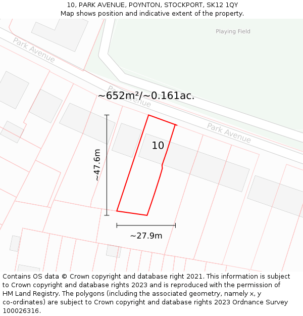 10, PARK AVENUE, POYNTON, STOCKPORT, SK12 1QY: Plot and title map