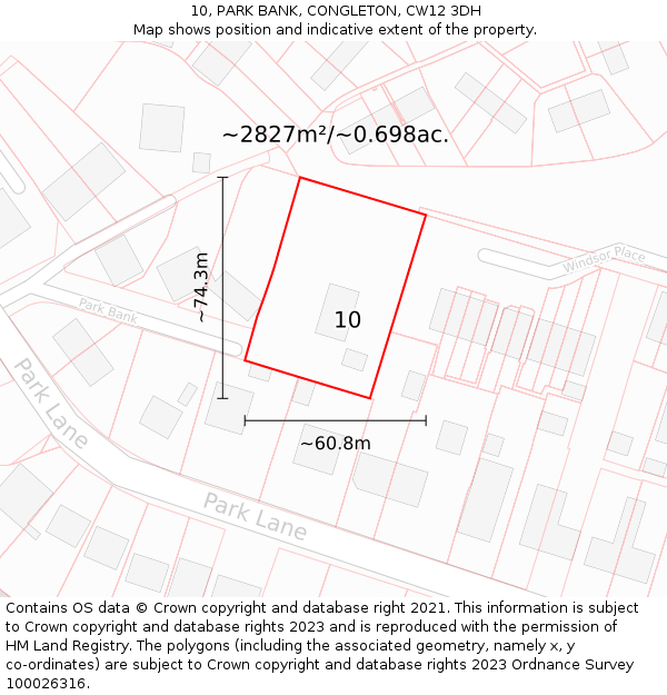 10, PARK BANK, CONGLETON, CW12 3DH: Plot and title map