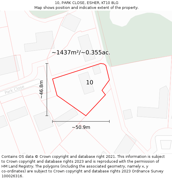 10, PARK CLOSE, ESHER, KT10 8LG: Plot and title map