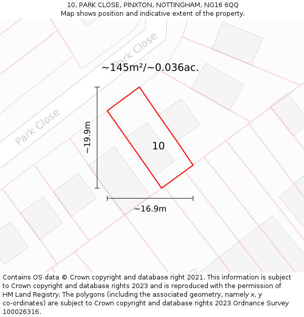 10, PARK CLOSE, PINXTON, NOTTINGHAM, NG16 6QQ: Plot and title map