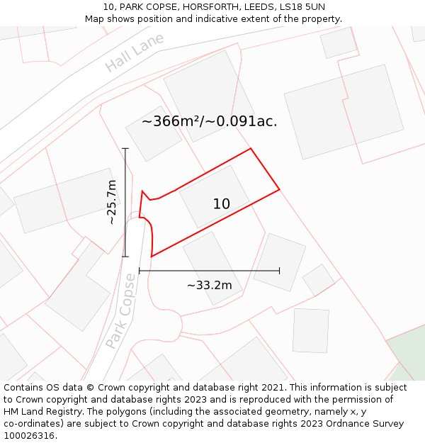 10, PARK COPSE, HORSFORTH, LEEDS, LS18 5UN: Plot and title map