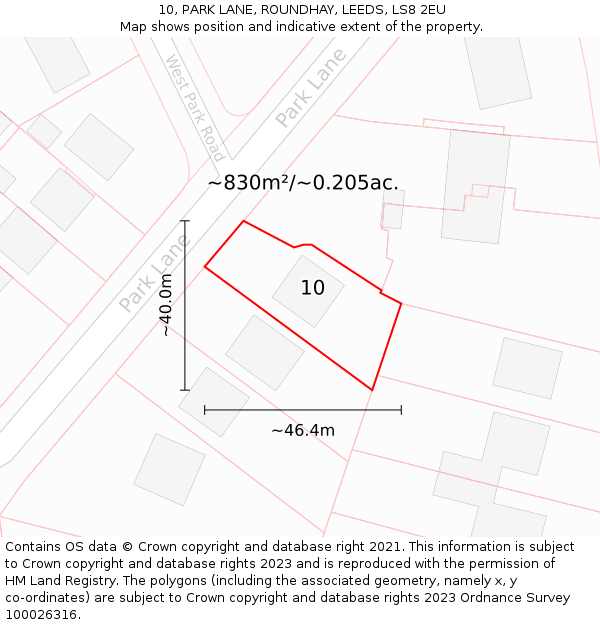 10, PARK LANE, ROUNDHAY, LEEDS, LS8 2EU: Plot and title map