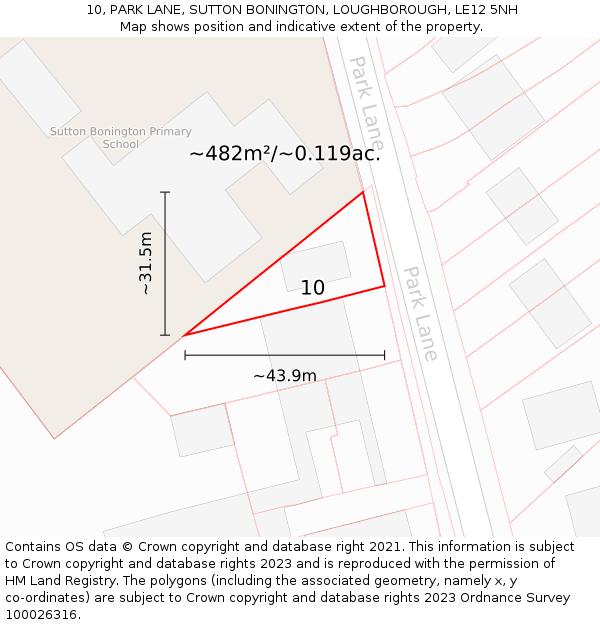 10, PARK LANE, SUTTON BONINGTON, LOUGHBOROUGH, LE12 5NH: Plot and title map
