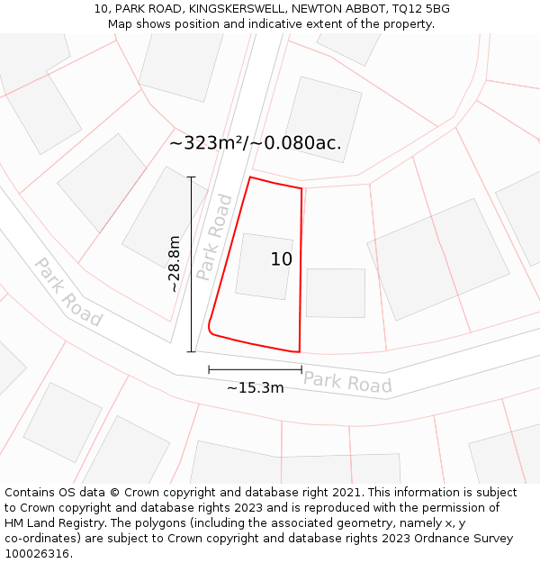 10, PARK ROAD, KINGSKERSWELL, NEWTON ABBOT, TQ12 5BG: Plot and title map