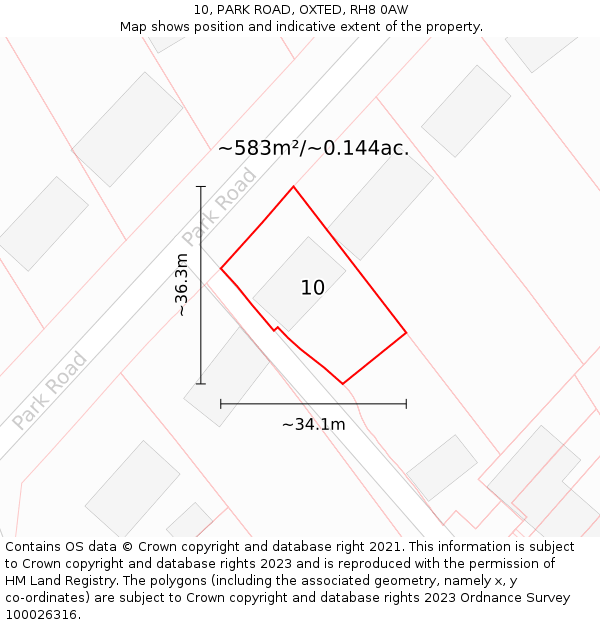 10, PARK ROAD, OXTED, RH8 0AW: Plot and title map