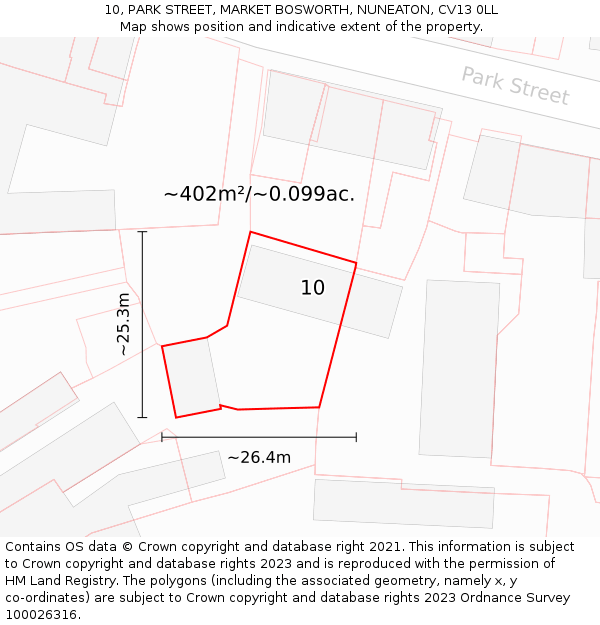 10, PARK STREET, MARKET BOSWORTH, NUNEATON, CV13 0LL: Plot and title map