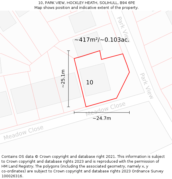 10, PARK VIEW, HOCKLEY HEATH, SOLIHULL, B94 6PE: Plot and title map