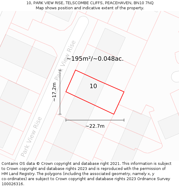 10, PARK VIEW RISE, TELSCOMBE CLIFFS, PEACEHAVEN, BN10 7NQ: Plot and title map