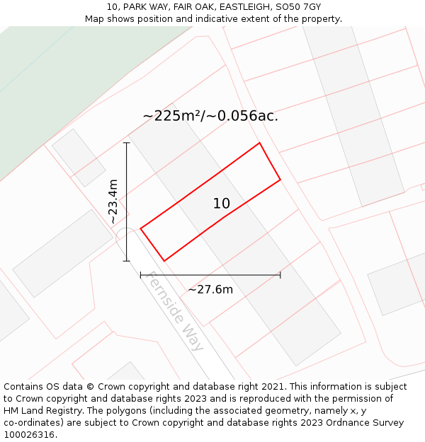 10, PARK WAY, FAIR OAK, EASTLEIGH, SO50 7GY: Plot and title map