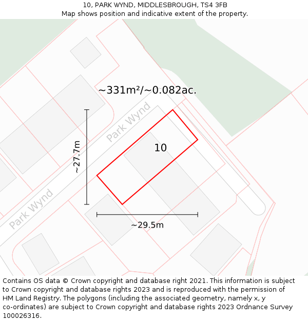 10, PARK WYND, MIDDLESBROUGH, TS4 3FB: Plot and title map