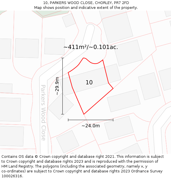 10, PARKERS WOOD CLOSE, CHORLEY, PR7 2FD: Plot and title map