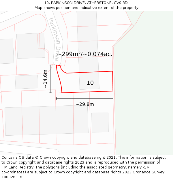 10, PARKINSON DRIVE, ATHERSTONE, CV9 3DL: Plot and title map