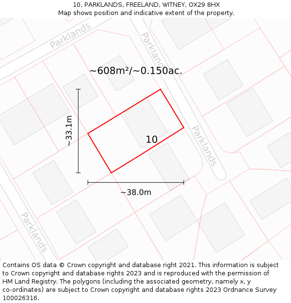 10, PARKLANDS, FREELAND, WITNEY, OX29 8HX: Plot and title map