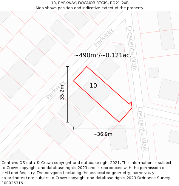 10, PARKWAY, BOGNOR REGIS, PO21 2XR: Plot and title map