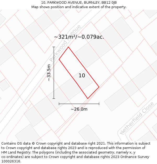 10, PARKWOOD AVENUE, BURNLEY, BB12 0JB: Plot and title map