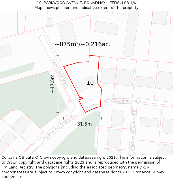 10, PARKWOOD AVENUE, ROUNDHAY, LEEDS, LS8 1JW: Plot and title map