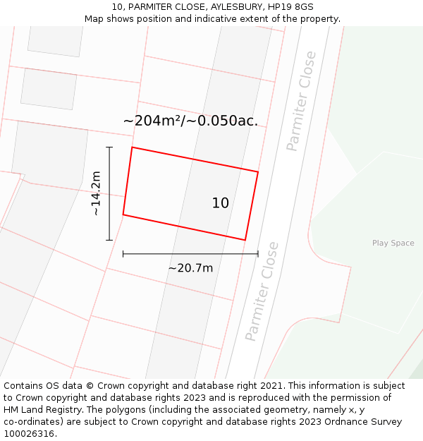 10, PARMITER CLOSE, AYLESBURY, HP19 8GS: Plot and title map