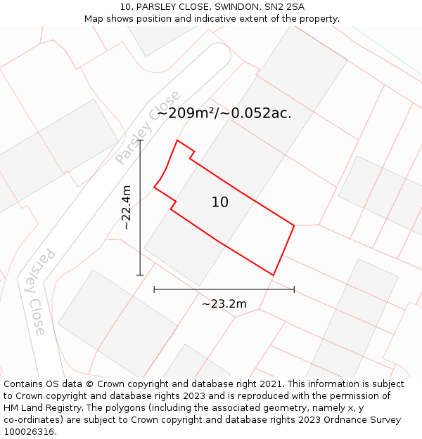 10, PARSLEY CLOSE, SWINDON, SN2 2SA: Plot and title map