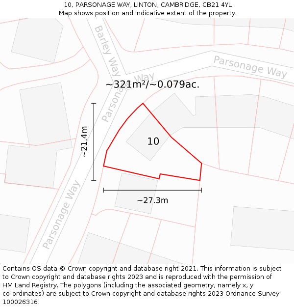 10, PARSONAGE WAY, LINTON, CAMBRIDGE, CB21 4YL: Plot and title map