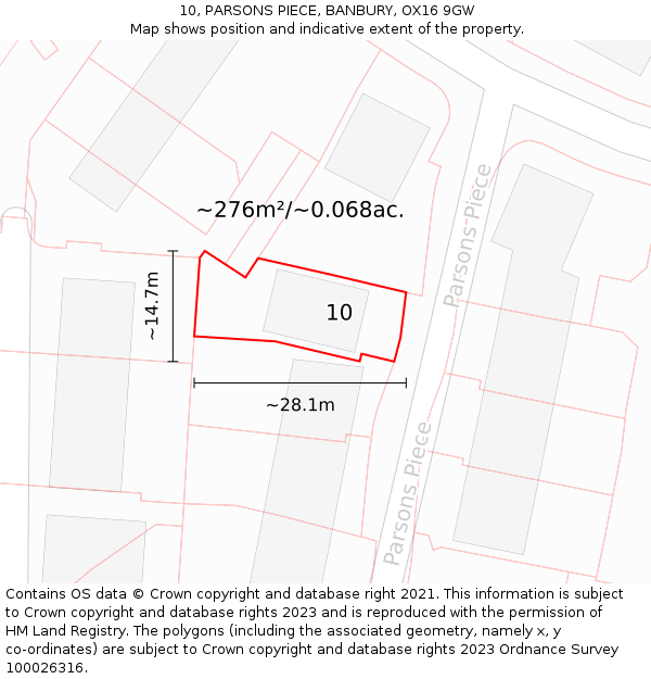 10, PARSONS PIECE, BANBURY, OX16 9GW: Plot and title map