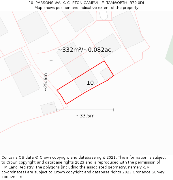 10, PARSONS WALK, CLIFTON CAMPVILLE, TAMWORTH, B79 0DL: Plot and title map