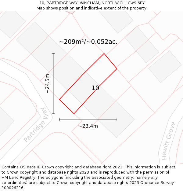 10, PARTRIDGE WAY, WINCHAM, NORTHWICH, CW9 6PY: Plot and title map