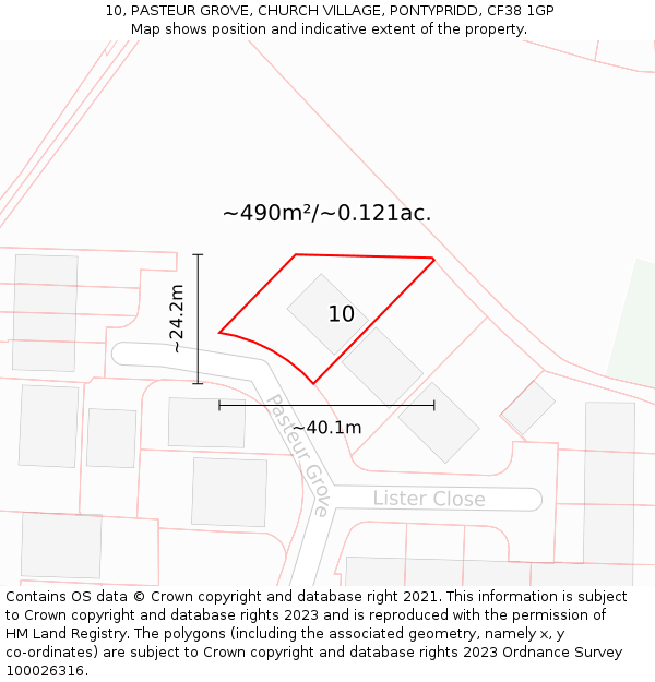 10, PASTEUR GROVE, CHURCH VILLAGE, PONTYPRIDD, CF38 1GP: Plot and title map