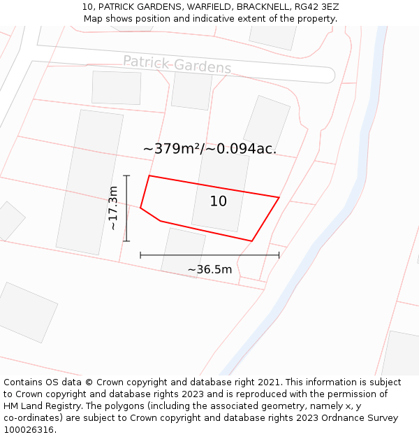 10, PATRICK GARDENS, WARFIELD, BRACKNELL, RG42 3EZ: Plot and title map