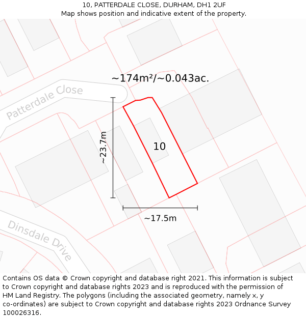 10, PATTERDALE CLOSE, DURHAM, DH1 2UF: Plot and title map