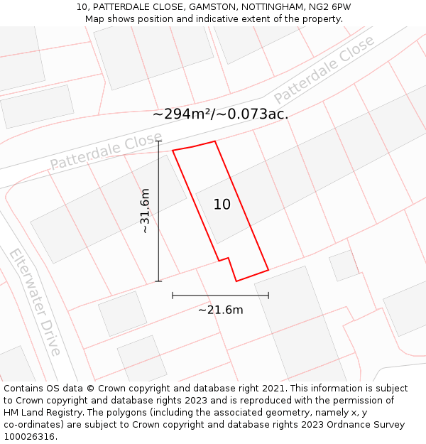 10, PATTERDALE CLOSE, GAMSTON, NOTTINGHAM, NG2 6PW: Plot and title map