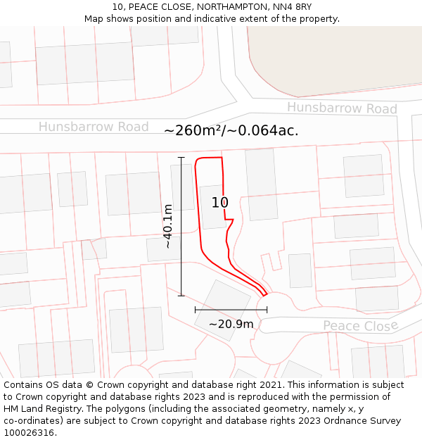 10, PEACE CLOSE, NORTHAMPTON, NN4 8RY: Plot and title map