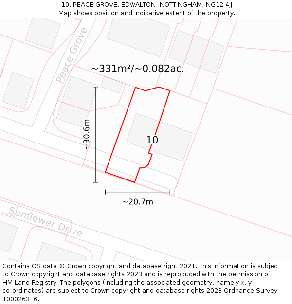 10, PEACE GROVE, EDWALTON, NOTTINGHAM, NG12 4JJ: Plot and title map