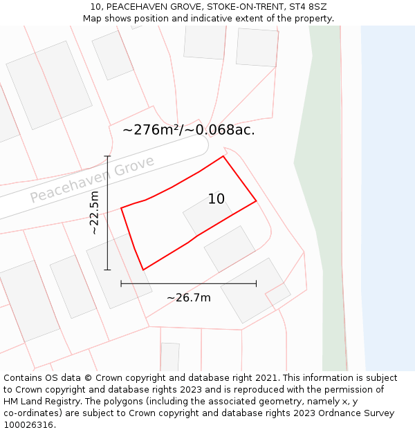 10, PEACEHAVEN GROVE, STOKE-ON-TRENT, ST4 8SZ: Plot and title map