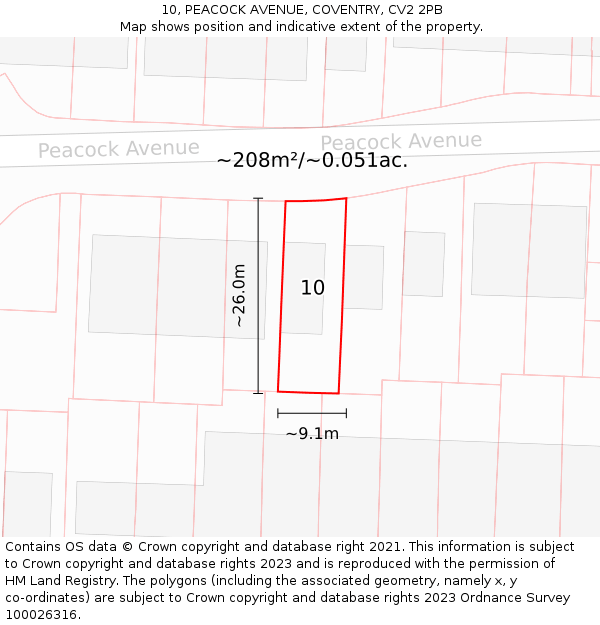 10, PEACOCK AVENUE, COVENTRY, CV2 2PB: Plot and title map