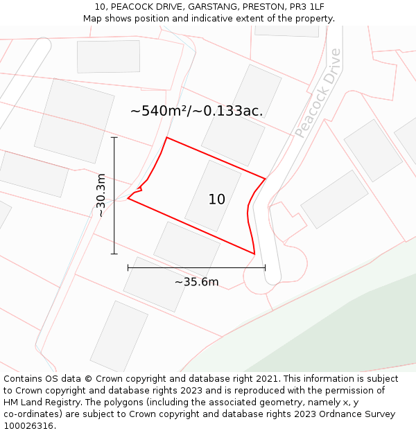 10, PEACOCK DRIVE, GARSTANG, PRESTON, PR3 1LF: Plot and title map