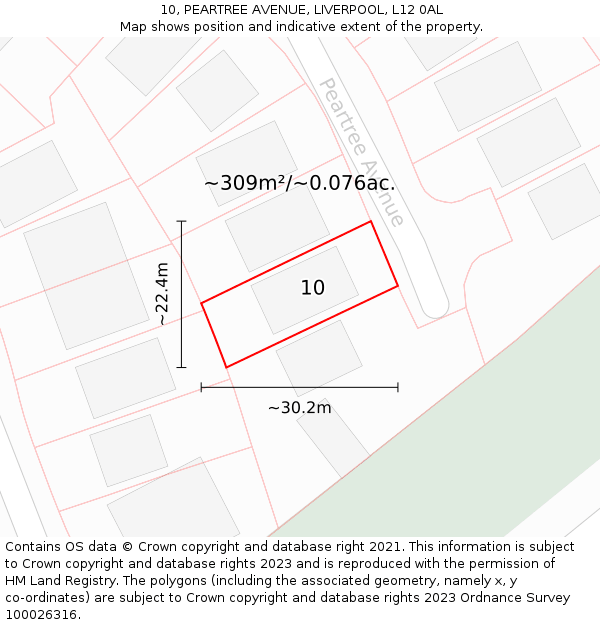 10, PEARTREE AVENUE, LIVERPOOL, L12 0AL: Plot and title map