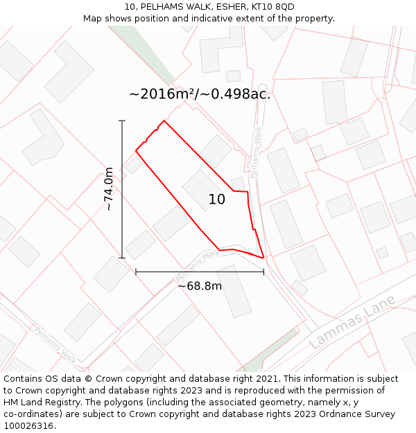 10, PELHAMS WALK, ESHER, KT10 8QD: Plot and title map