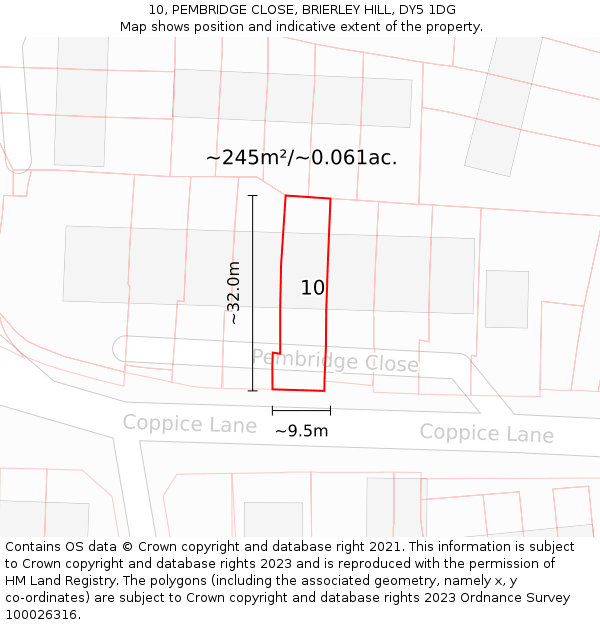 10, PEMBRIDGE CLOSE, BRIERLEY HILL, DY5 1DG: Plot and title map