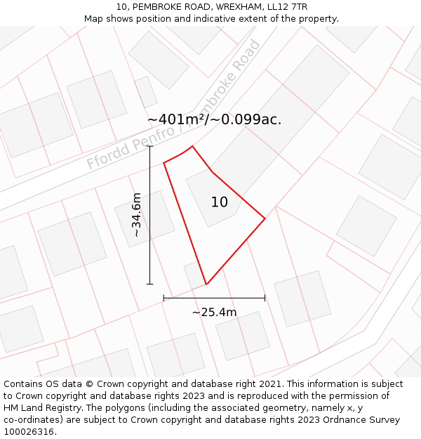 10, PEMBROKE ROAD, WREXHAM, LL12 7TR: Plot and title map