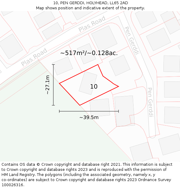 10, PEN GERDDI, HOLYHEAD, LL65 2AD: Plot and title map