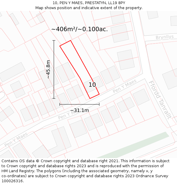 10, PEN Y MAES, PRESTATYN, LL19 8PY: Plot and title map