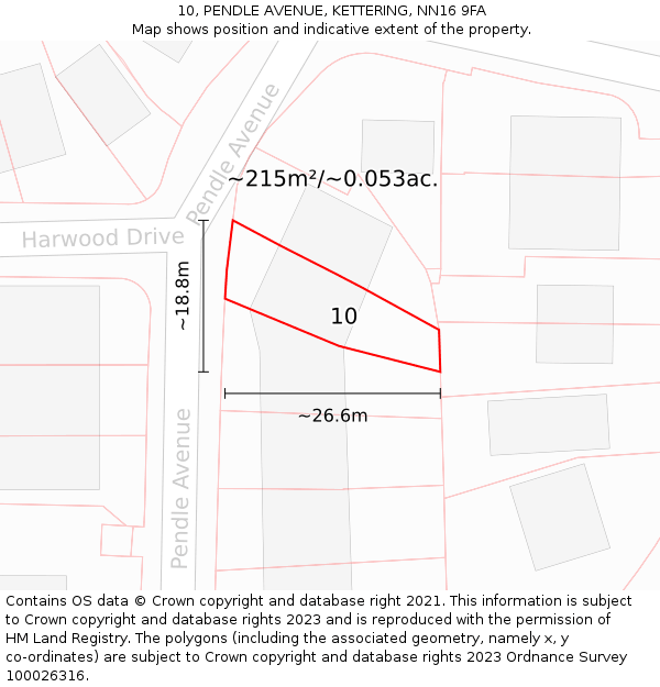 10, PENDLE AVENUE, KETTERING, NN16 9FA: Plot and title map