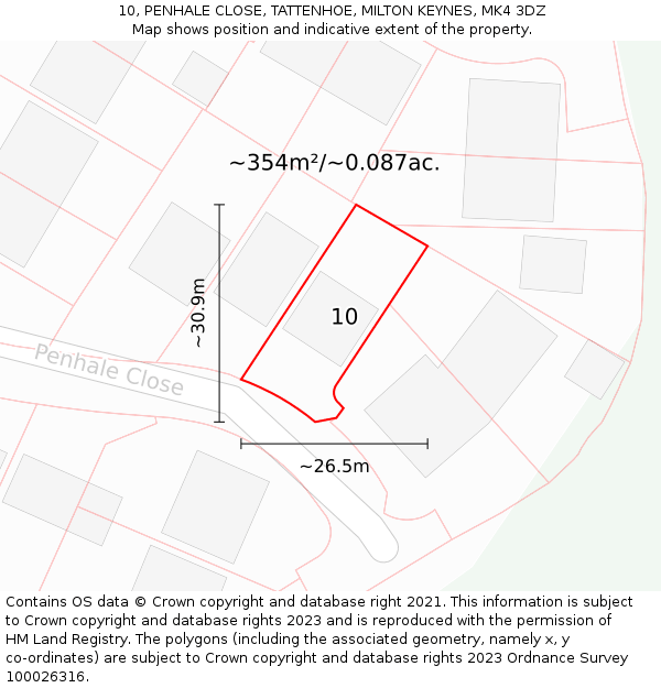 10, PENHALE CLOSE, TATTENHOE, MILTON KEYNES, MK4 3DZ: Plot and title map