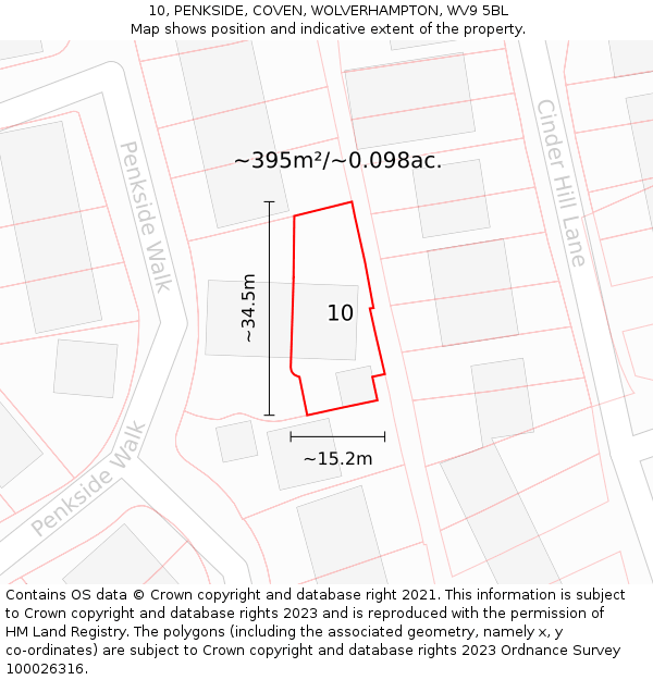 10, PENKSIDE, COVEN, WOLVERHAMPTON, WV9 5BL: Plot and title map