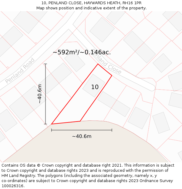 10, PENLAND CLOSE, HAYWARDS HEATH, RH16 1PR: Plot and title map