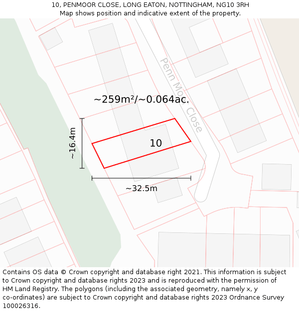 10, PENMOOR CLOSE, LONG EATON, NOTTINGHAM, NG10 3RH: Plot and title map